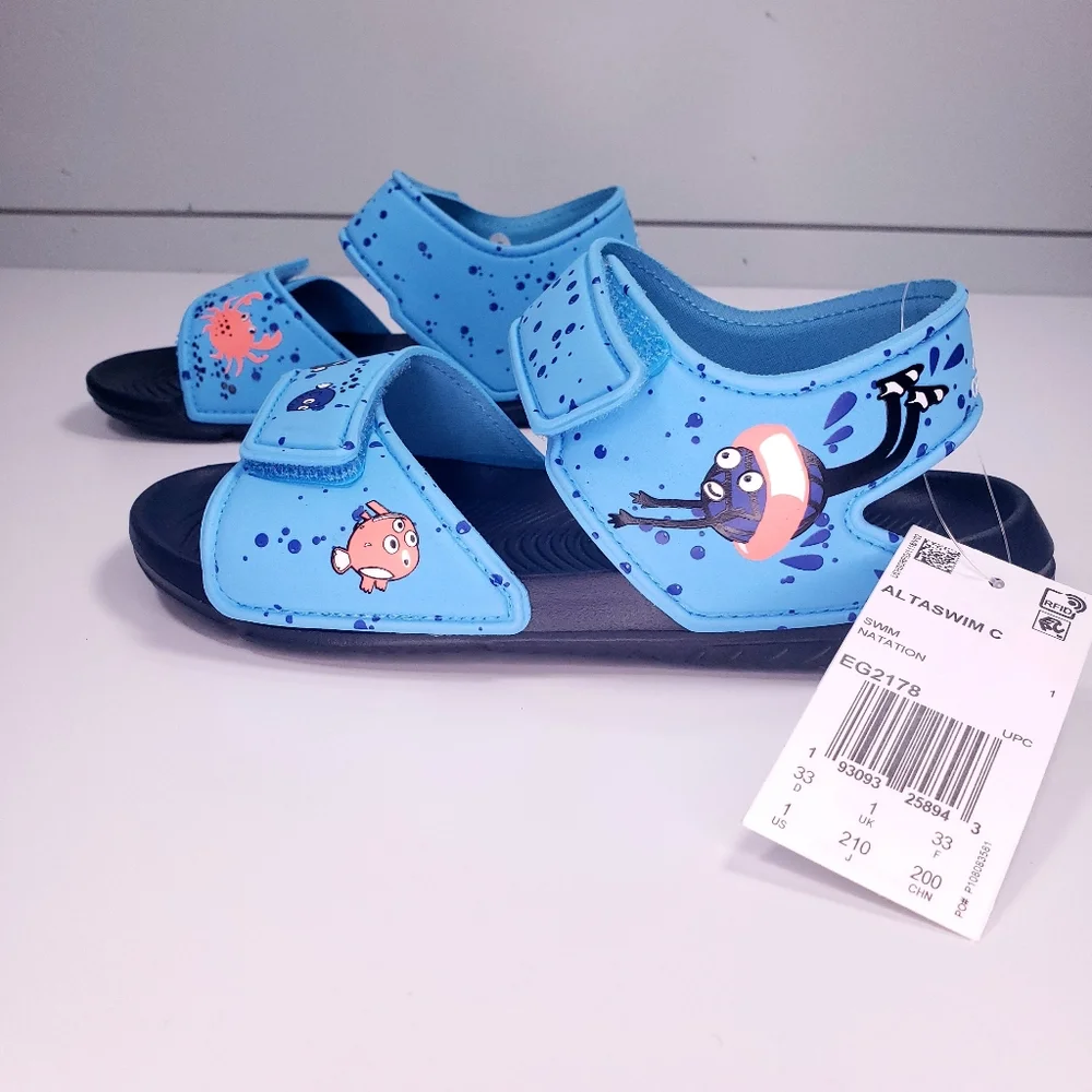 1Y Adidas Altaswim C Blue Fish Summer Beach Sandals Kids Size 1Y (Unisex)